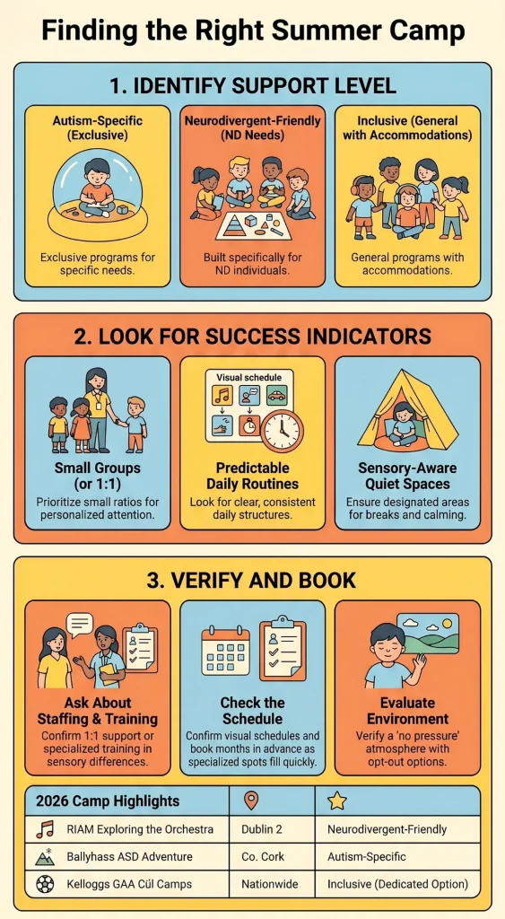 Finding the right summer camp; identifying support level, looking for success indicators, verifying and booking.